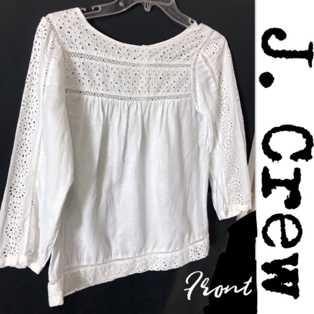 24-hr Sale J.Crew  linen Eyelet Peasant Top